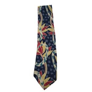 Pierre Balmain Mens Silk Abstract Floral Tie OS Blue Red Yellow